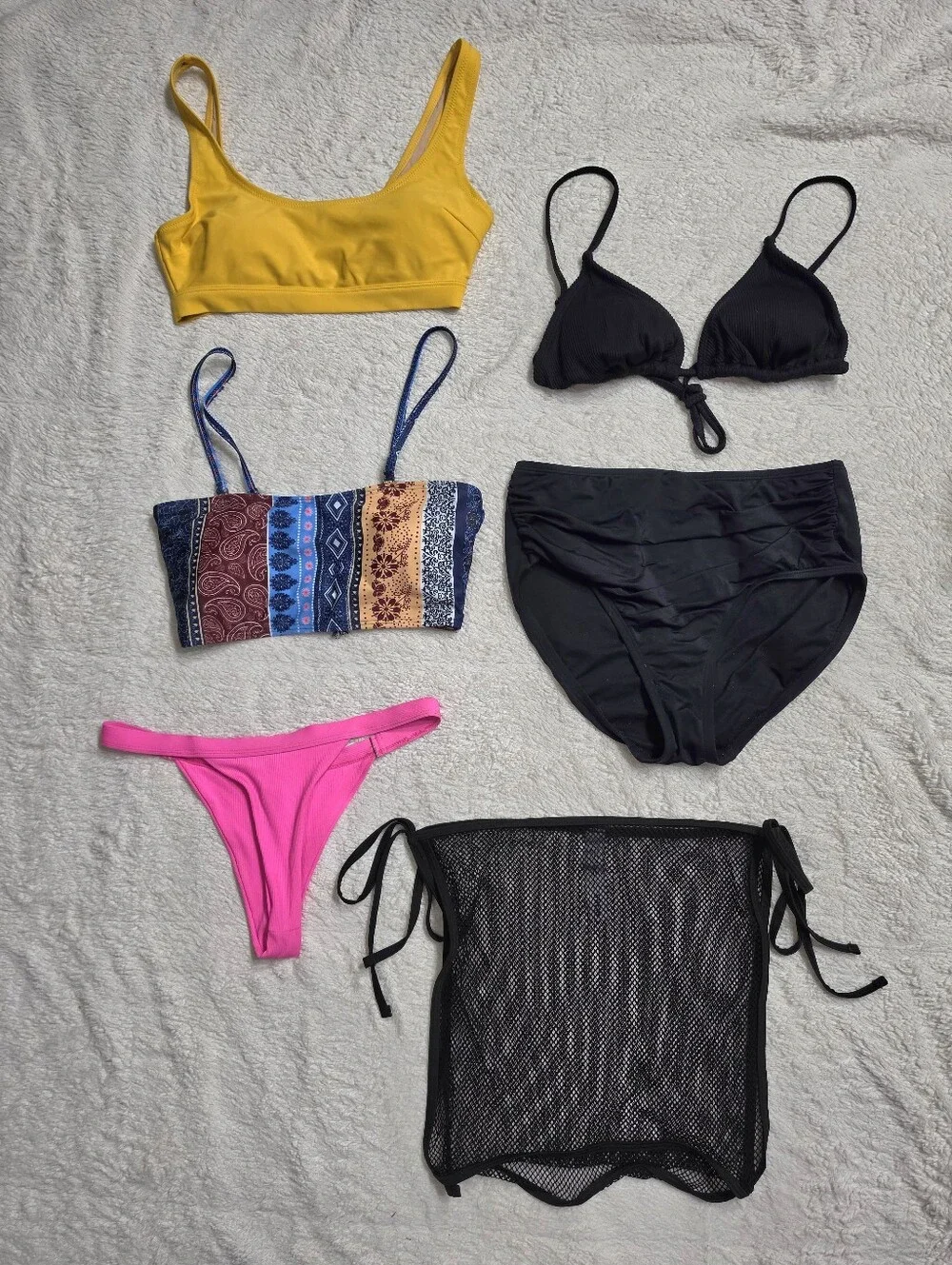 Lot Of 6 Bikini Swim Items Cover-up Skirt Tops & Bottoms Swimwear Size Small